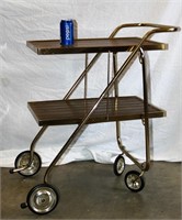 1960s Gold & Walnut Folding Bar Cart Rid-Jid