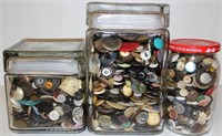 3 Jars Filled w Buttons - Most Vintage