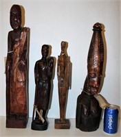 4 Hand-Carved African Ghana Figurines