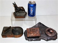 3 Vintage Bronze Pot Metal Ashtrays