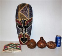 Worldly - African Dot Mask, 3 Decorated Gourds