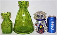 3 Art Glass Basket Vases Hand Blown