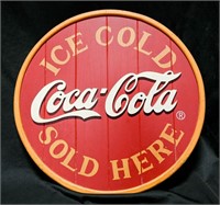 COCA-COLA SOLD HERE WOOD ADVERTISING SIGN