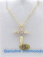 10kt. Gold Diamond Cross Pendant & Chain-New