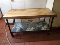 Butcher Block Top Table on Roller with Drawer