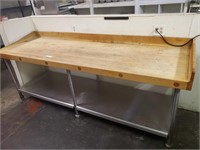 Wood Butcher Block & Stainless Steel Prep Table