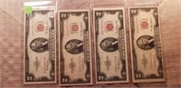 1953 1953A 4-Red Seal $2.00 Bills