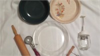 Kitchen items-pie plates-utensils-chopper and