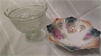 Serving pieces-compote and floral bowl -crack