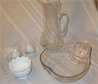 Glass -pitcher H 13"- Pear bowl- bird decorations