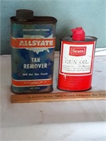 Allstate Tar Remover can and Sears Gun Oil can.