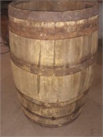 Large heavy wood barrel.