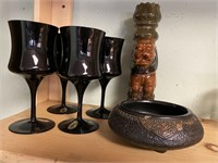 VINTAGE EBONY HAND BLOWN STEMWARE - ART DECO BOWL