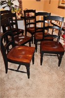 6 Wood Dining Chair Brown Seat Black frame