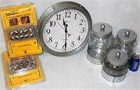 Misc Lot - Satin Drawer Knobs, Clock & Storage Jar