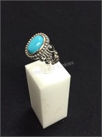 Turquoise & Sterling Silver Ring, Size 7 1/2