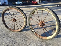 2 John Deere Steel Farm Wheels with Rubber Tires