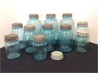 Vintage Blue Ball Canning Jars & Zinc Lids
