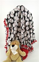 Tie Blanket, Baseball print with Red Back