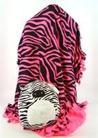 Tie Blanket, Black and White Zebra with Pink Back