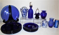 Blue Glass & Ceramics Collection - Plates, Vases,