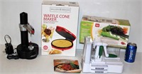 4 Kitchen Gadgets - Waffle Cone, Dicer, Veggetti +