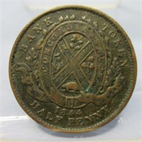 1844 PROVINCE OF CANADA 1/2 PENNY BANK TOKEN