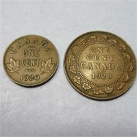 1920 ONE CENT LARGE AND SMALL CANADA PENNIES