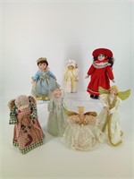6 Little Porcelain Dolls & Country Angel Doll
