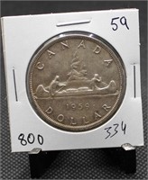 1959 Canadian Voyageur Dollar 80% Silver $1