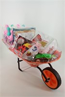34" Toy Wheelbarrow filled with 6 Various Toys