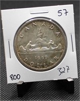 1957 Canadian Voyageur Dollar 80% Silver $1