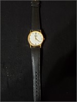 "TIME" BLACK LEATHER BAND WATCH
