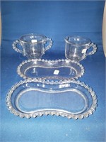 VINTAGE CREAM/SUGAR AND 2 OBLONG DISHES