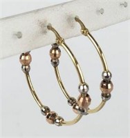 Pair of 14K Gold Hoop Earrings with Beads
