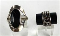 Sterling Silver Rings with Black Stones, Lot of 2