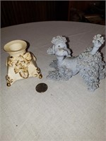 VINTAGE CERAMIC CANDLE HOLDER (AS IS) AND POODLE