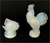 Sabino Opalescent Glass Rooster & Fish Figurines