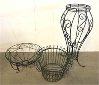 Metal Plant Stands & Hanging Planter, Lot of 3