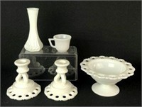 Assortment of Milk Glass-includes Hoosier Vase,