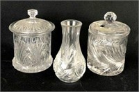 Crystal Biscuit Jars & Shade, Lot of 3