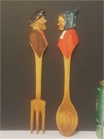 Wood Fork & Spoon Signed R. Audet