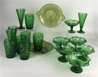 Assortment of Green Glass Glassware
