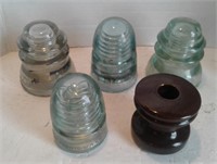 Insulators: 4 Glass & 1 Porcelain