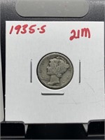 1935-S MERCURY SILVER DIME