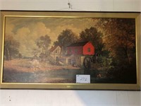 E Thomas "Red Watermill" Framed picture
