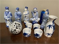 Lot de figurines chinois, boulle, et set de sake
