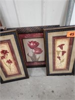 3 FRAMED WALL PRINTS FLOWERS