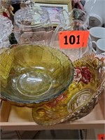 MISC. GLASS PCS. GREEN BOWL- COVERED COMPOTE