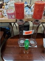 2 X'S BID IRON WIRE TALL CANDLE HOLDERS